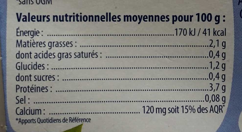 Yaourts Soja Nature - Tableau nutritionnel