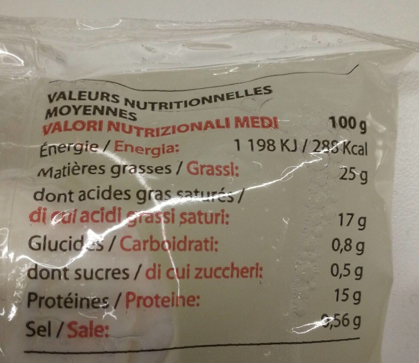 Mozzarella di bufala campana dop - Tableau nutritionnel