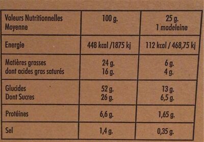 Madeleines Nature - Nutrition facts - fr