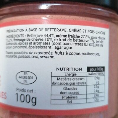 Houmous rose - Nutrition facts - fr