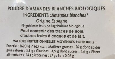 Amandes blanches en poudre - Nutrition facts - fr