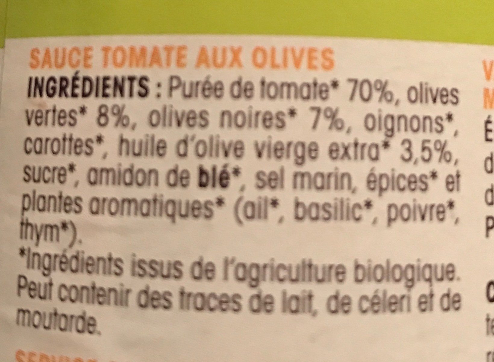 Ma sauce tomate bio aux olives - Ingredients - fr