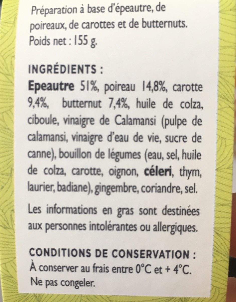 Salade d'épeautre aux légumes d'hiver et courge butternut - Ingrediënten - fr