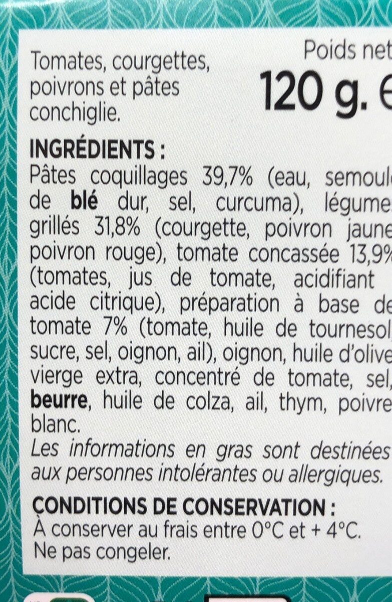 Conchiglie aux legumes grilles - Ingrediënten - fr