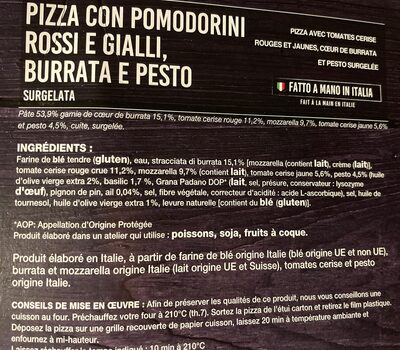 Pizza Con Pomodorini Rossi E Gialli Burrata E Pesto - Ingrédients