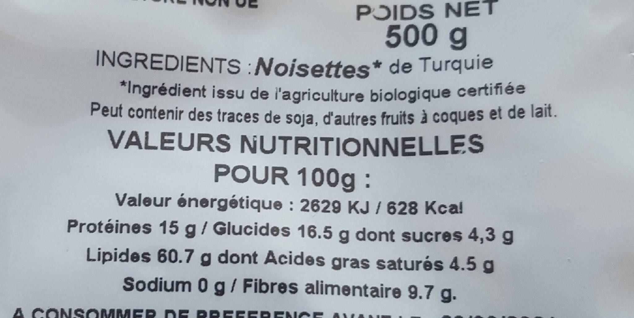 Noisettes - Nutrition facts - fr