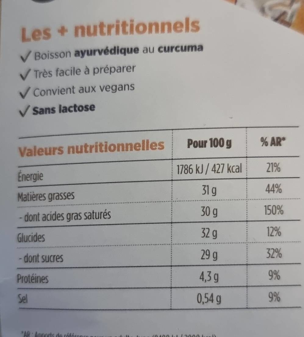 Golden latte en poudre - Nutrition facts - fr