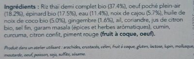 Oeufs pochés, épinards cajou-coco & riz - Ingredients - fr