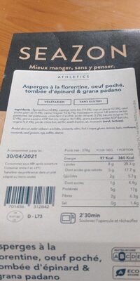 Asperges a la florentine, oeuf poché, épinard et grana padano - Produit