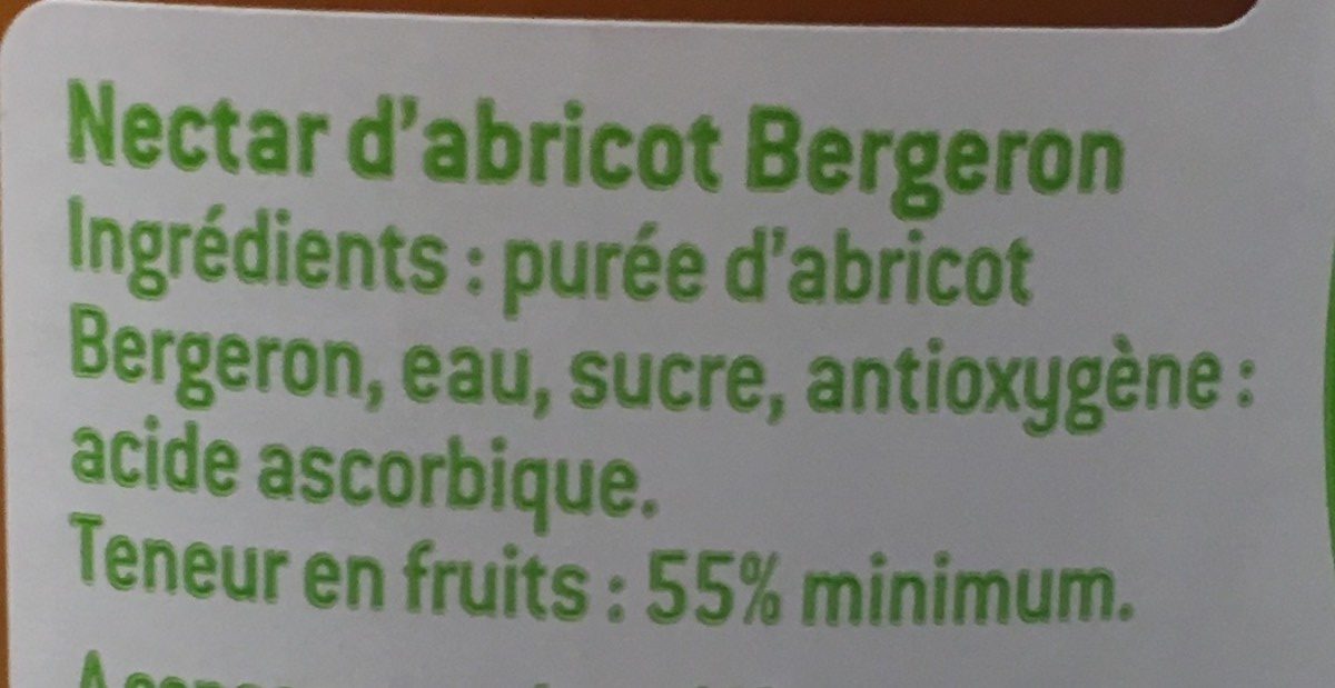 Nectar d'abricot - Ingrédients