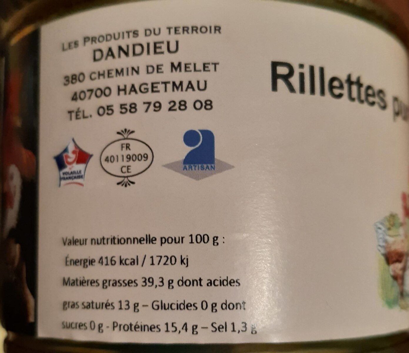rillettes pur canard - Tableau nutritionnel