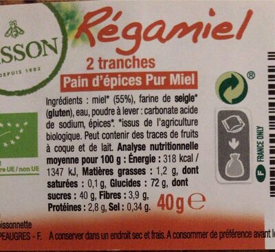 Pain D'Épices Pur Miel 55% Miel - Nutrition facts - fr