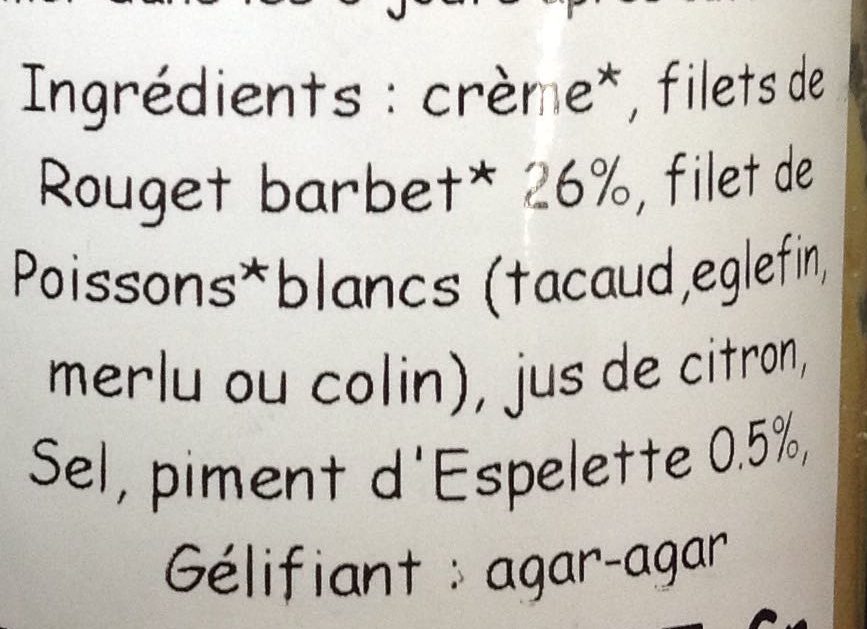 Rillettes de Rouget Barbet au Piment d'Espelette - Ingredients - fr