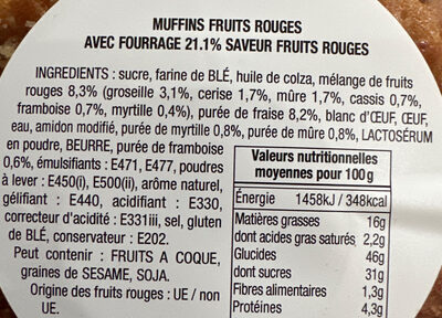 4 Muffins cœur fondant Fruits rouges - Ingrédients