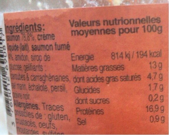 Terrine aux 2 saumons - Nutrition facts - fr