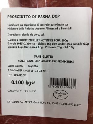 Prosciutto di parma - Ingredients - fr