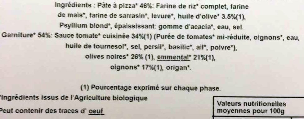 Pizza Bio' au Sarrasin Méditerranéenne - المكونات - fr