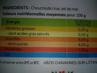 Choucroute crue au sel de mer - Nutrition facts - fr