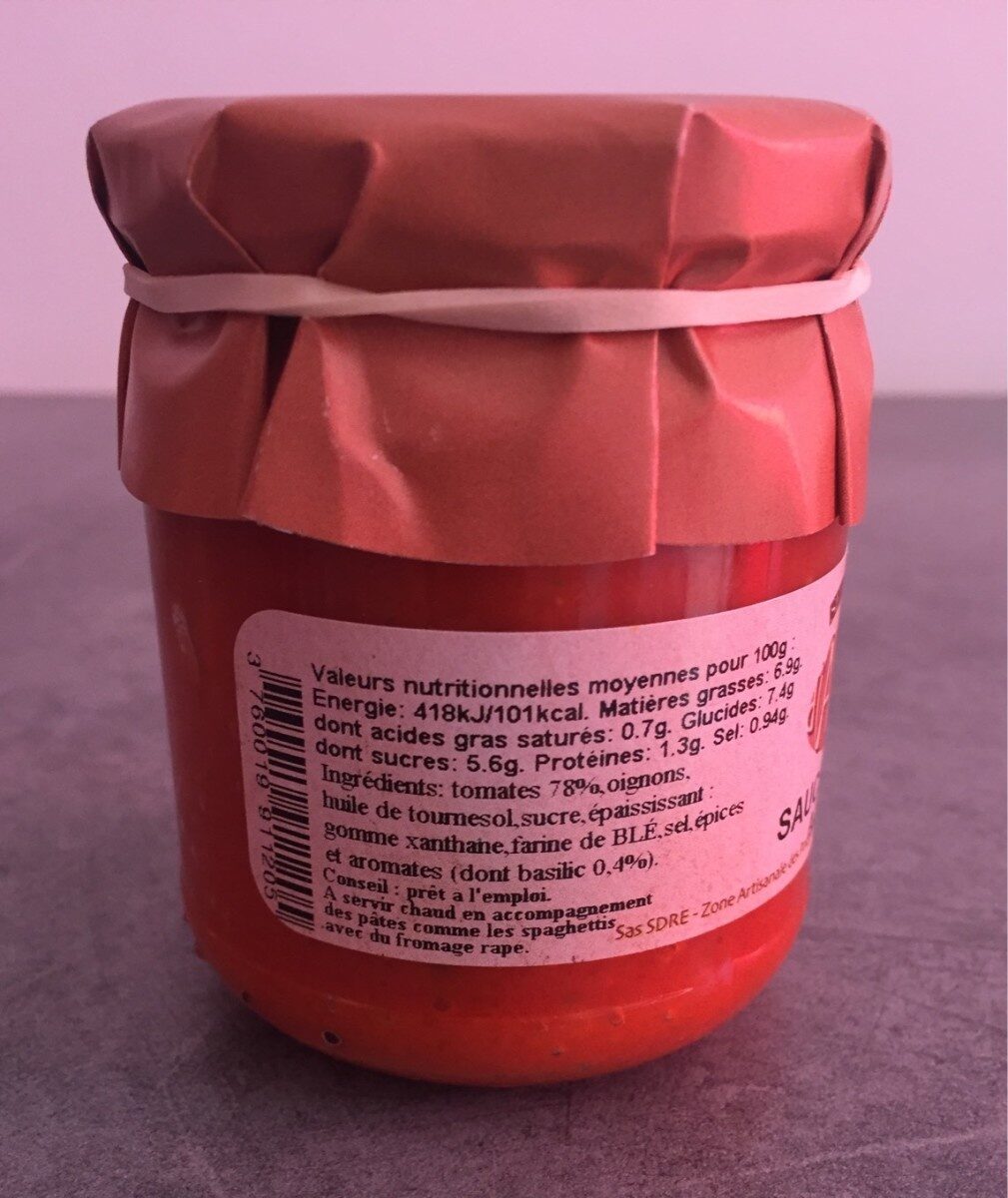 Sauce tomates au basilic - Tableau nutritionnel