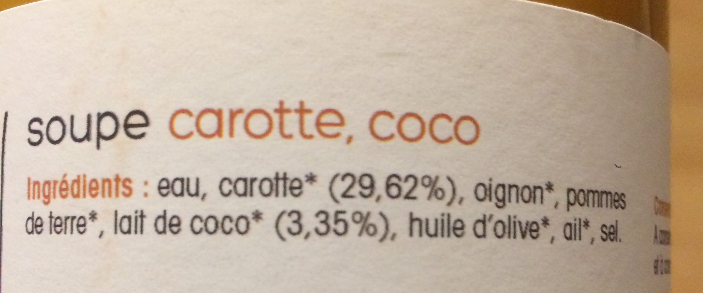 Soupe carotte,coco - Ingredienser - fr