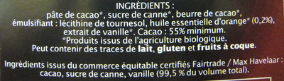 Chocolat Noir Orange Intense Jardin Bio - Ingredientes - fr