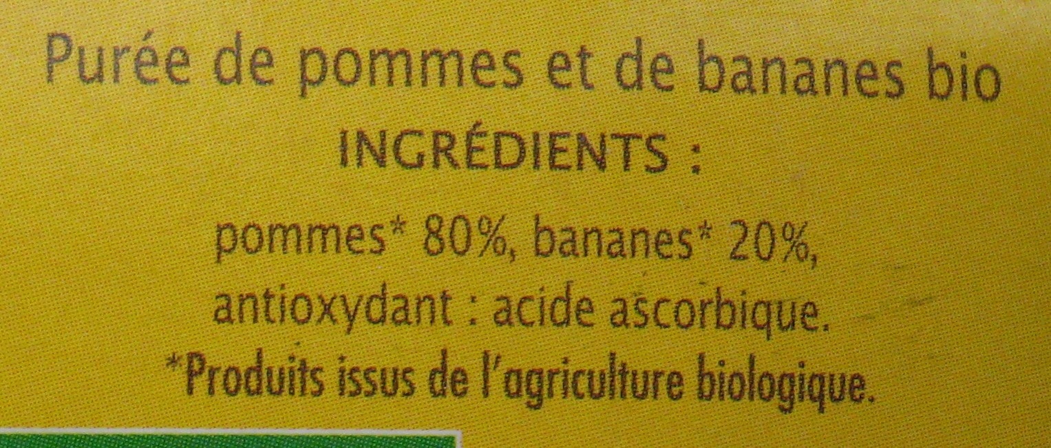Dessert Biofruits Pomme Banane - المكونات - fr