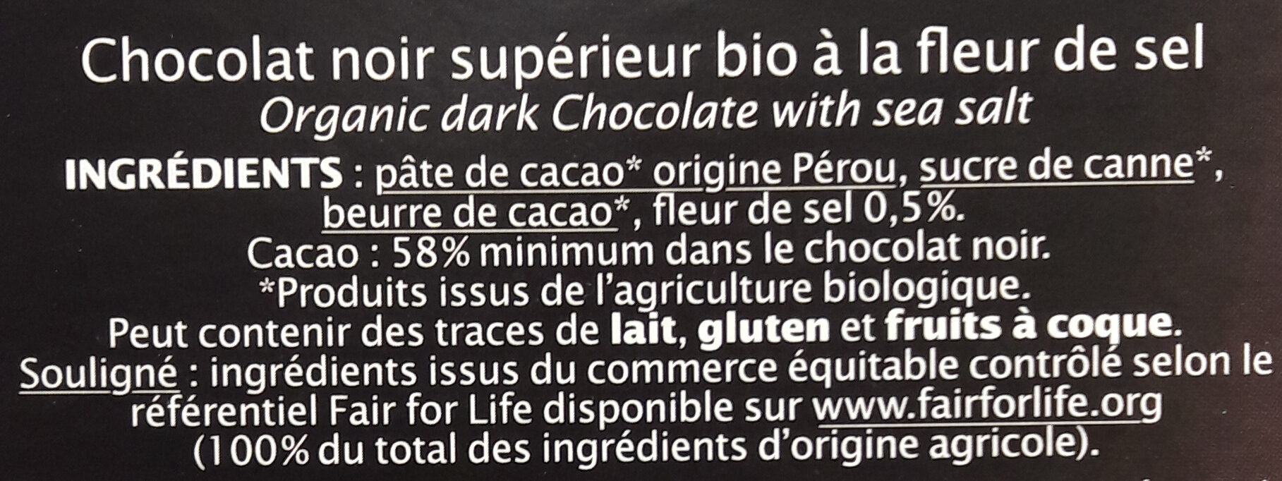 Chocolat Noir pointe de Fleur de sel - Ingrédients