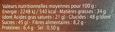 Chocolat Noir pointe de Fleur de sel - Nutrition facts - fr