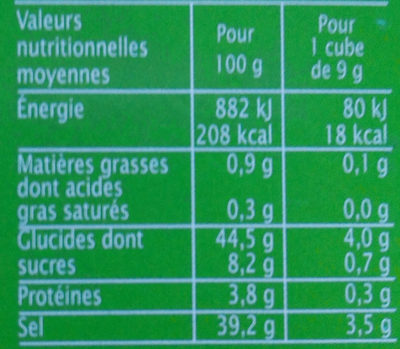 Bouillon cube légumes dégraissé - Información nutricional - fr