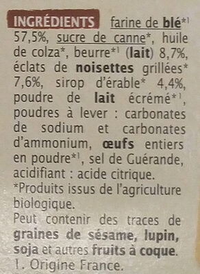 Jardin Bio - Biscuits sablés aux éclats de noisettes et au sirop d'érable bio - Ingredientes - fr