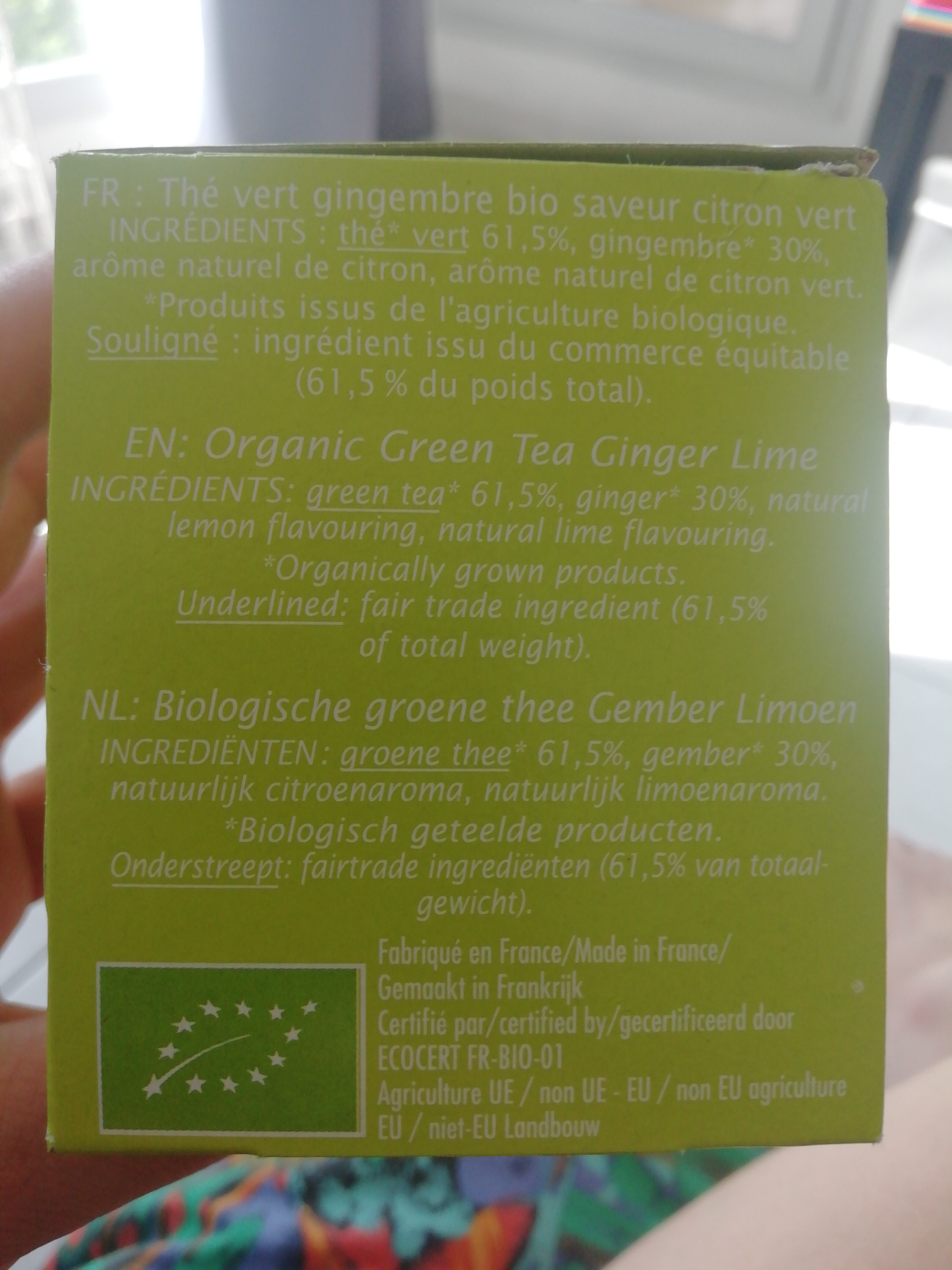 Thé Vert saveur Gimgembre Citron vert - Tableau nutritionnel