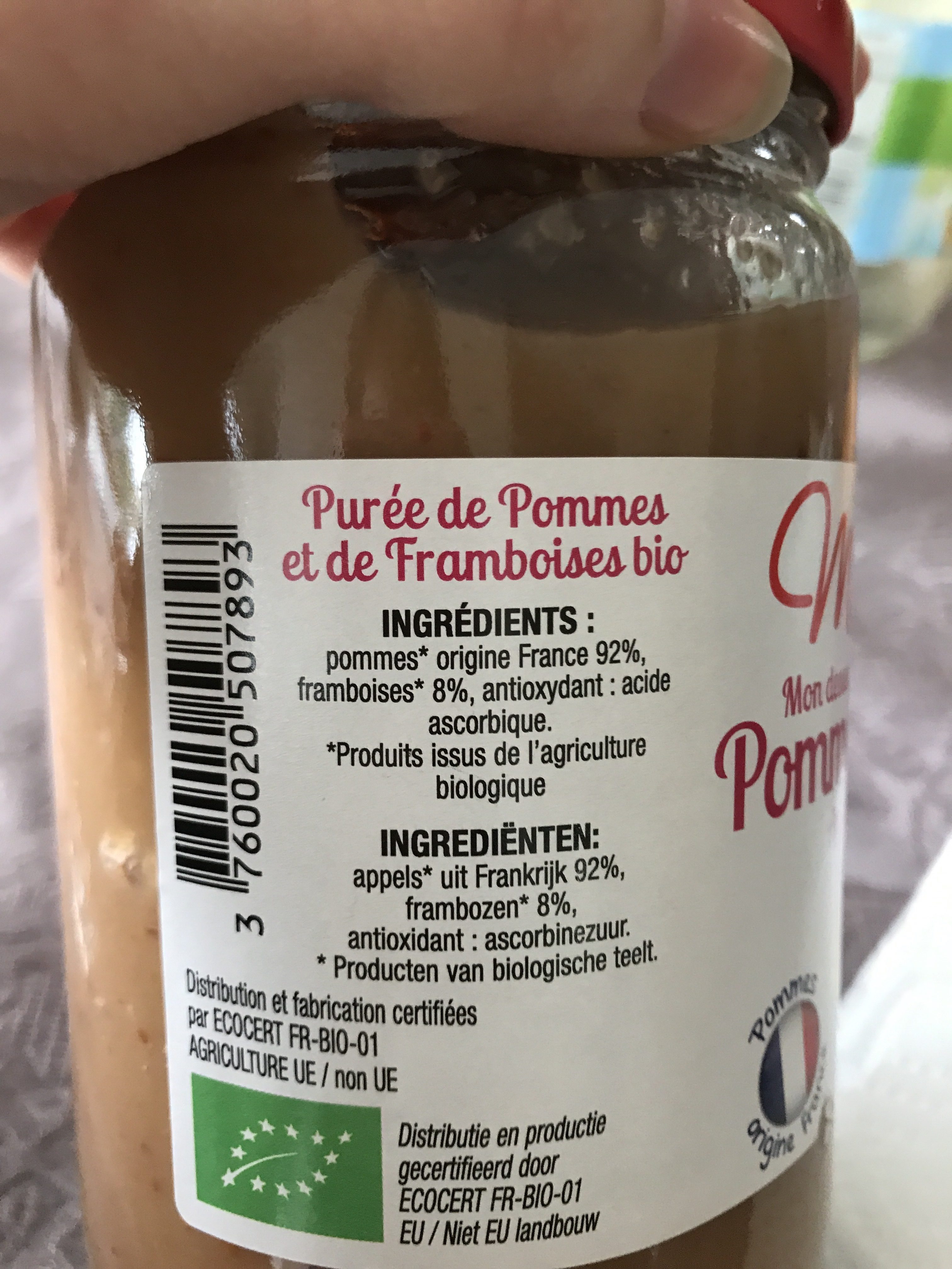 Purée de pomme France framboise bio - Ingrédients