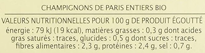 Champignon de Paris entiers - Nutrition facts - fr