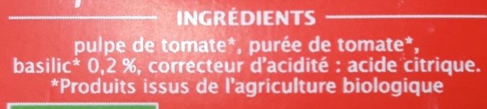 Pulpe de tomate Basilic - Ingrédients