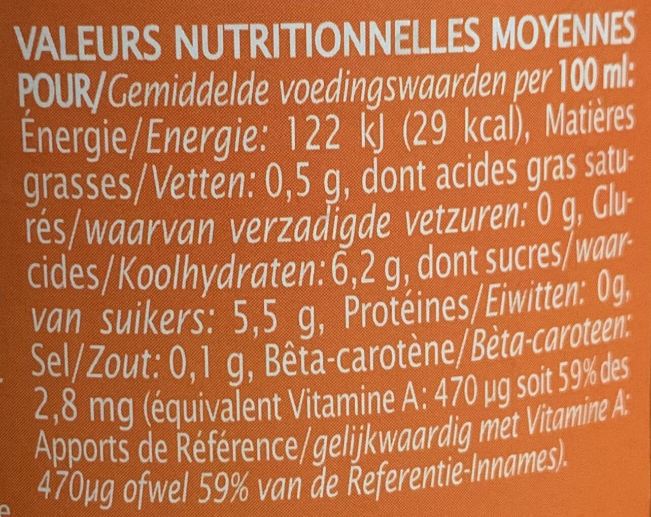 Jus de Carotte - Nutrition facts - fr