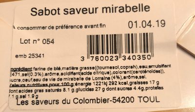 Sablés à l'eau de vie de mirabelles de Lorraine - Ingredients - fr