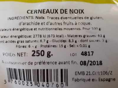 Cerneaux de noix - Nutrition facts - fr