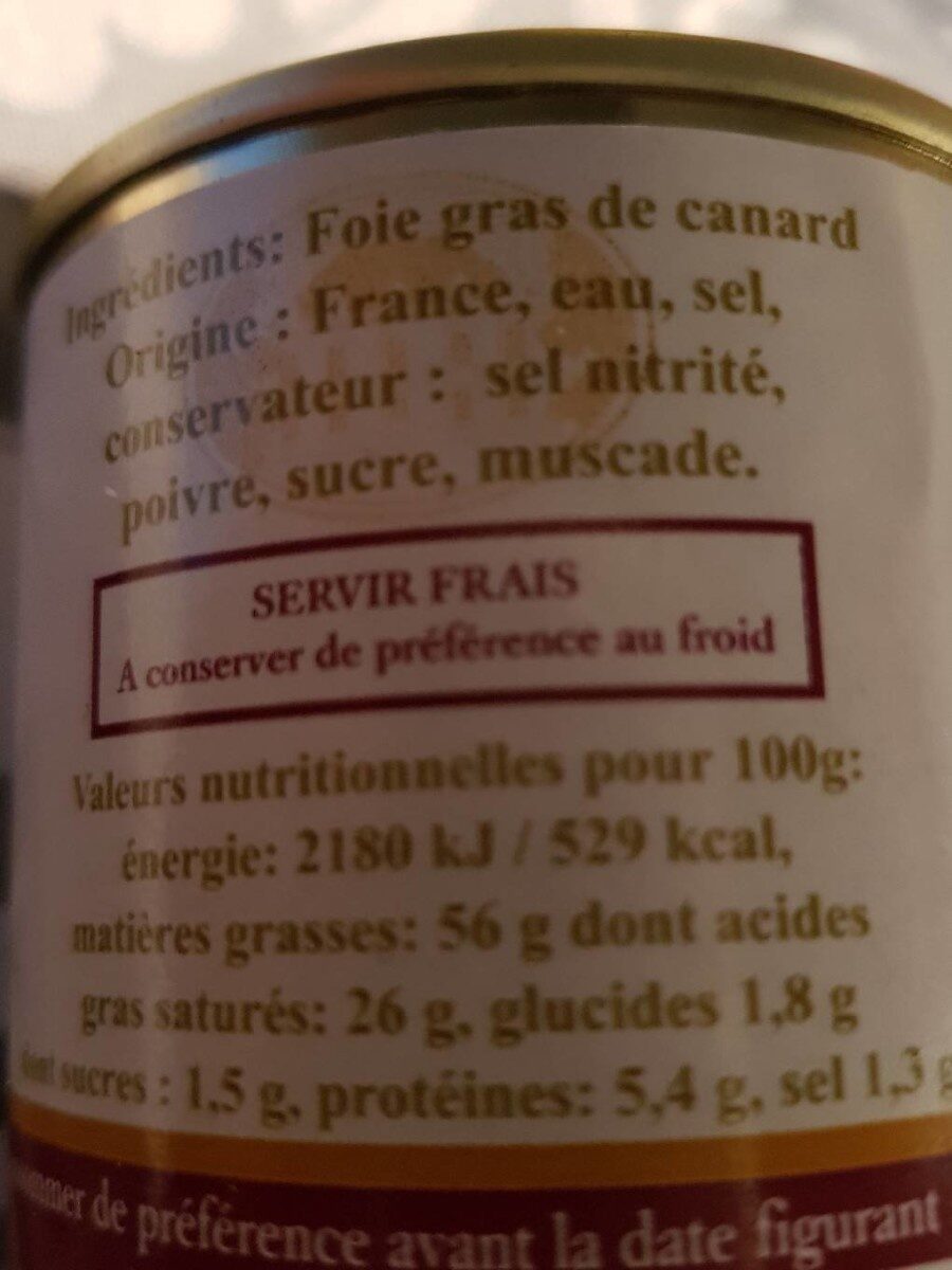 Bloc de Foie Gras de Canard - Nutrition facts - fr