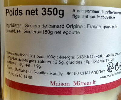Gésiers de canard confits - Maison Mitteault - Ingrédients