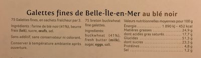 Galettes fines de Belle-Île-en-Mer au blé noir - Nutrition facts - fr