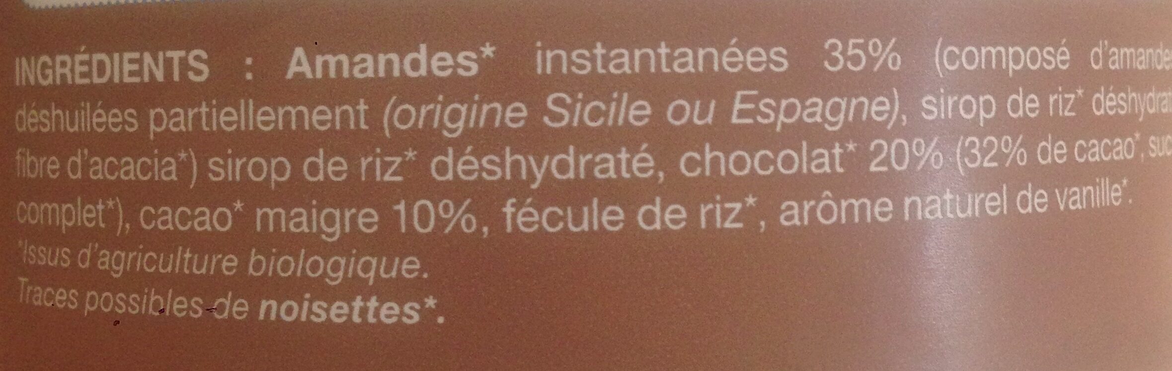 Lait d'Amande Chocolat - Ingredients - fr
