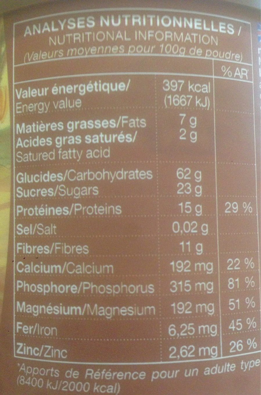 Lait d'Amande Chocolat - Nutrition facts - fr