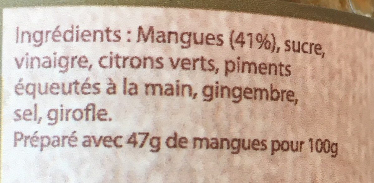 Chutney Aux Mangues Toco - Ingrediënten - fr