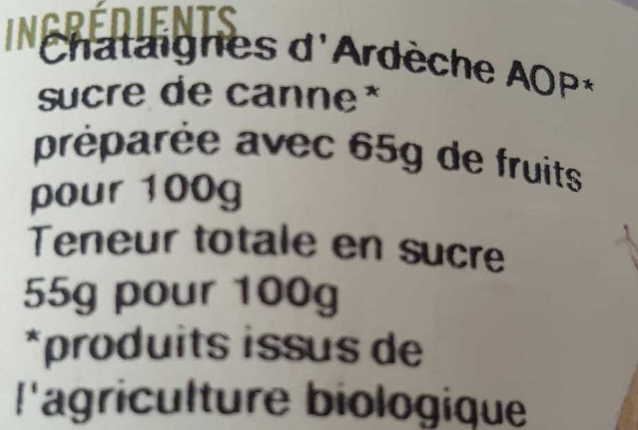 Crème de châtaigne nature bio - Ingredients - fr
