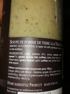 Soupe de pommes de terre à la truffe d'été - Nutrition facts - fr