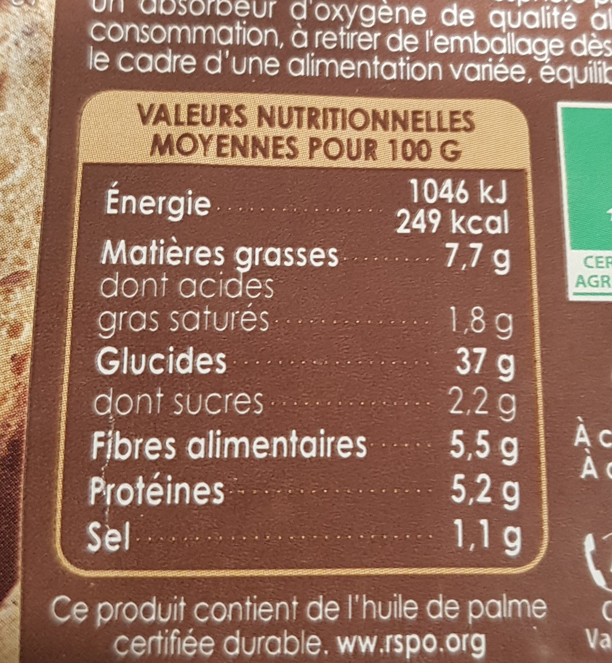 Grand bio aux grains - Nutrition facts - fr