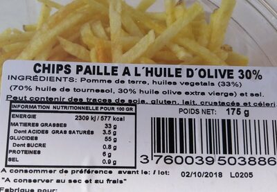 Chips paille à l'huile d'olive 30% - Ingrédients