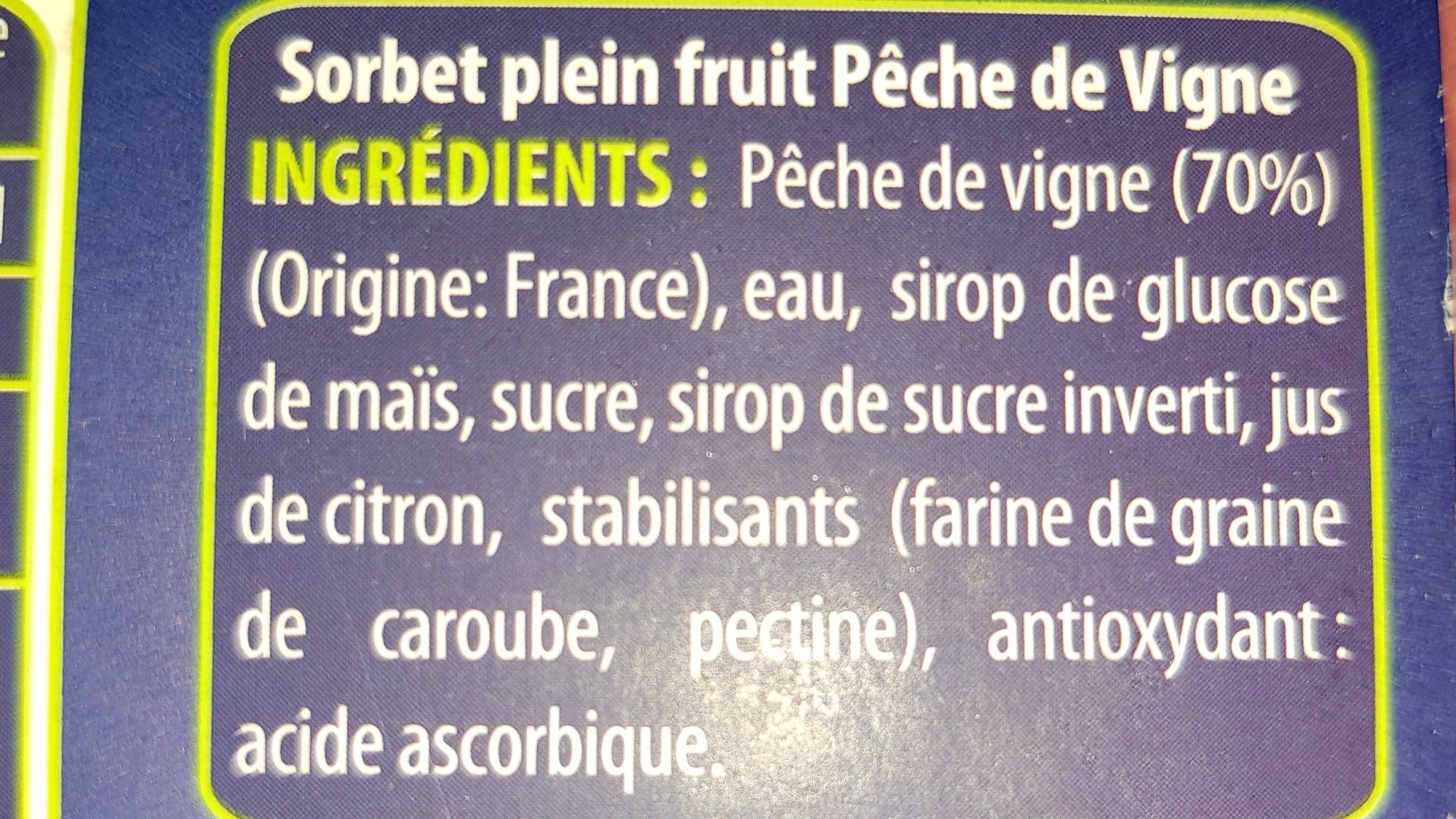 Sorbet Peche De Vigne - Ingrédients