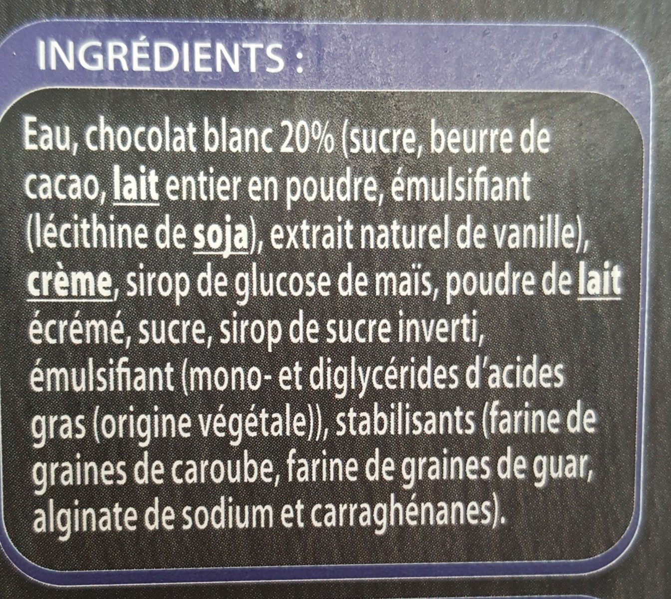 Crème Glacée Chocolat Blanc - Ingrédients
