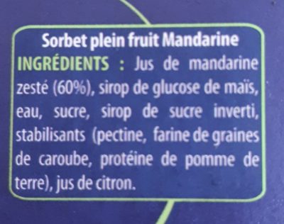 Sorbet plein fruit (60%) mandarine - Ingredients - fr
